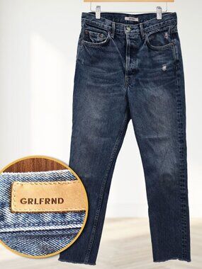 GRLFRND Karolina Jeans Sz 28 Petite Close To You Raw Hem Straight Leg